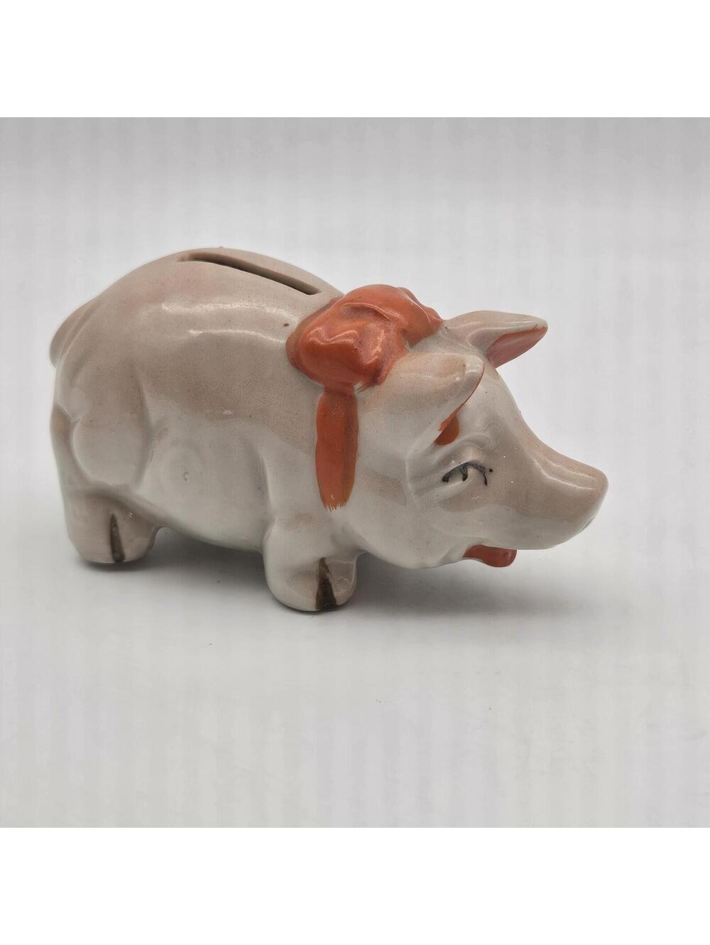 Vintage Japanese Hand Painted Ceramic Smashing Piggy Bank 4.5"x2.5"x2"